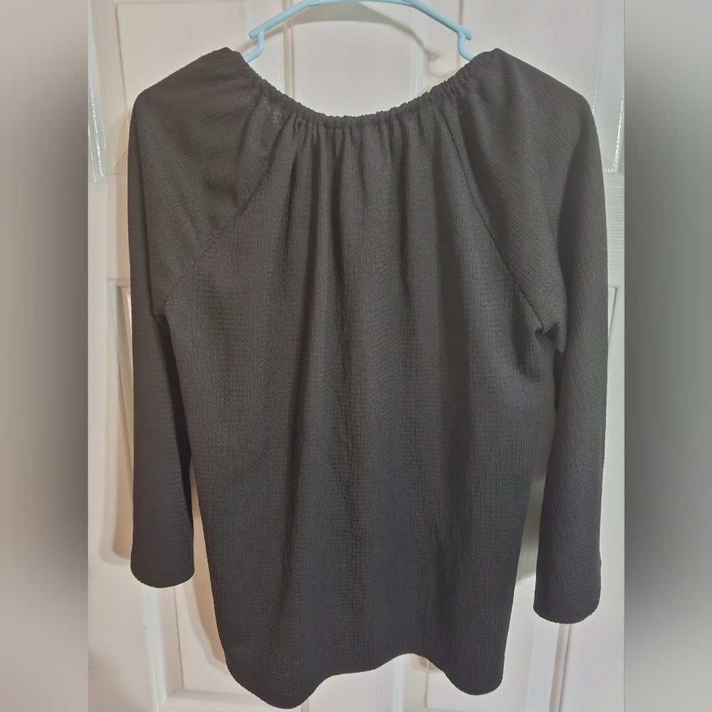 Michael Michael Kors Black Peasant Blouse S Gold Accent Knit Minimalist Luxury - Picture 3 of 7